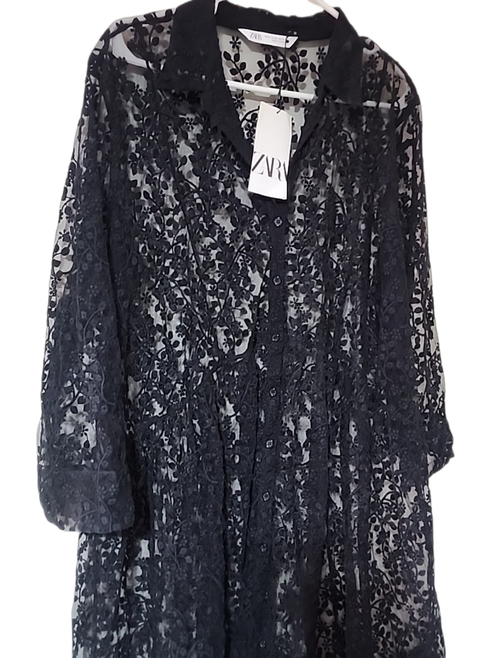 ZARA Black Lace Maxi Shirt Dress. XL – NWT - Picture 7 of 10